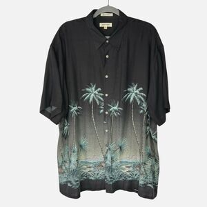 Pierre Cardin Men's XL Hawaiian Shirt Lightweight Black with Island Theme Print